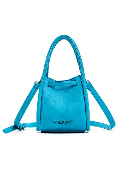 Bolsa Bucket Textura Trançada Com Alça Dupla Azul
