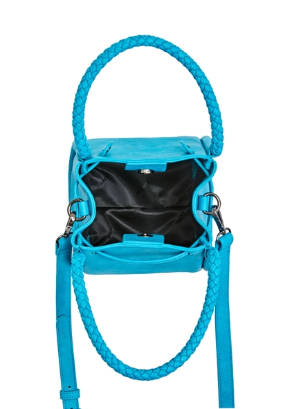 Bolsa Bucket Textura Trançada Com Alça Dupla Azul