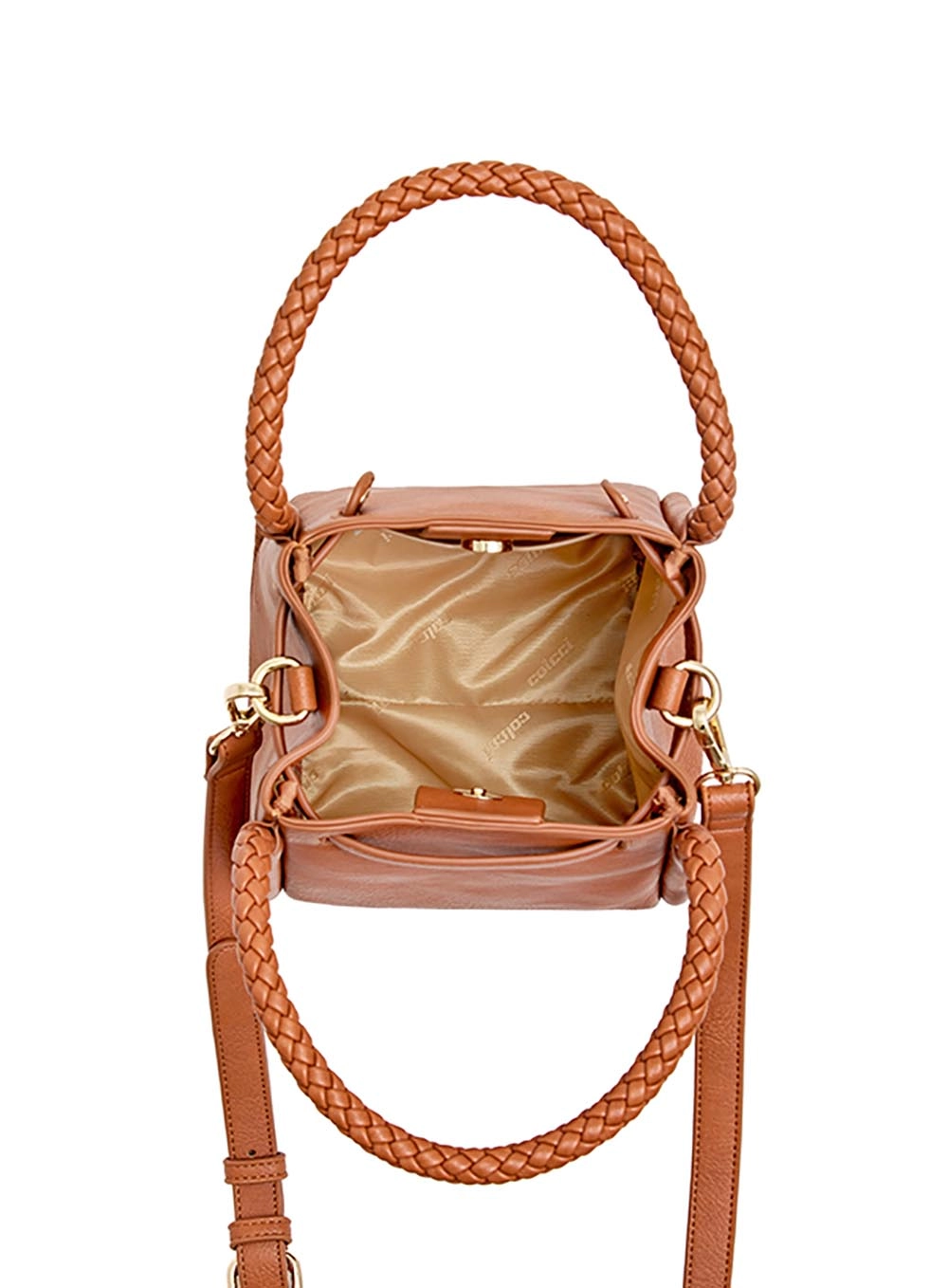 Bolsa Bucket Textura Trançada Com Alça Dupla Marrom