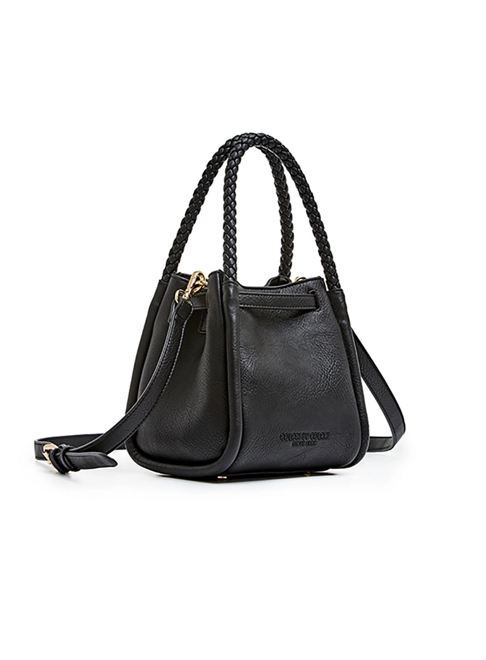 Bolsa Bucket Textura Trançada Com Alça Dupla Preto