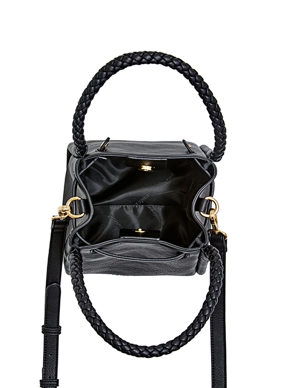 Bolsa Bucket Textura Trançada Com Alça Dupla Preto