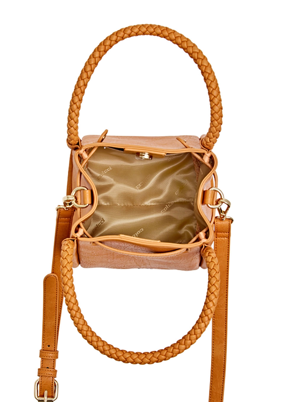 Bolsa Bucket Textura Trançada Com Alça Dupla Laranja