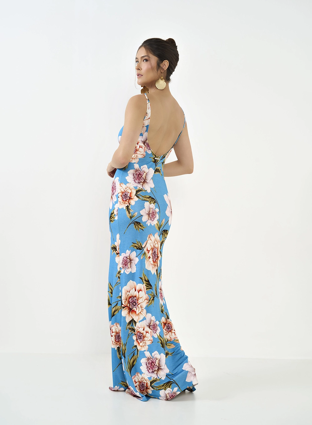 Vestido Longo Estampado Com Abertura Costas Estampados