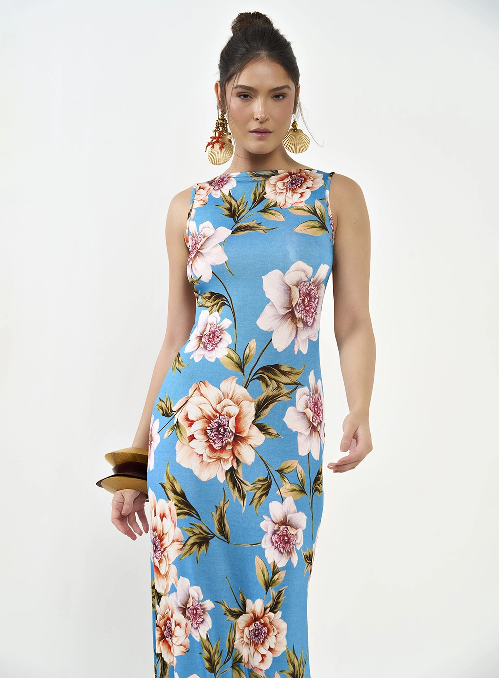 Vestido Longo Estampado Com Abertura Costas Estampados