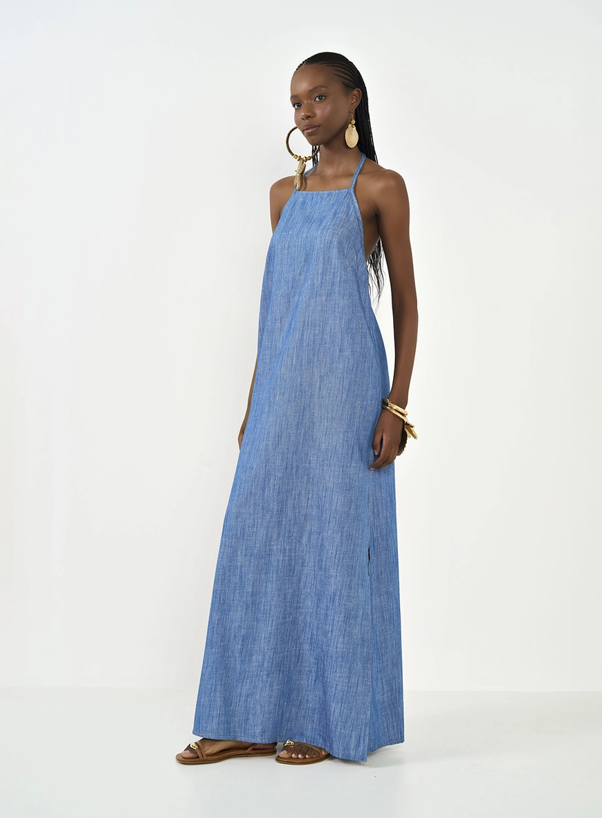 Vestido Longo Jeans Frente Única