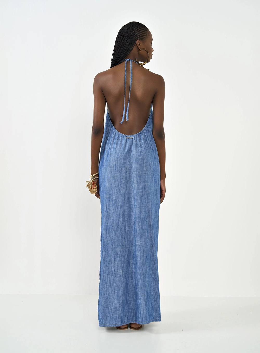 Vestido Longo Jeans Frente Única Índigo