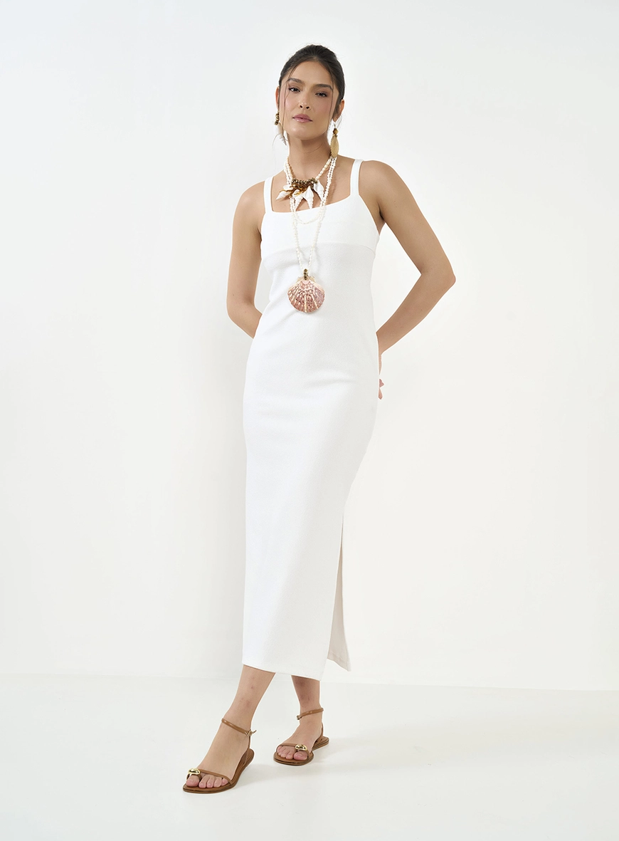 Vestido Midi Reto Com Fenda Lateral