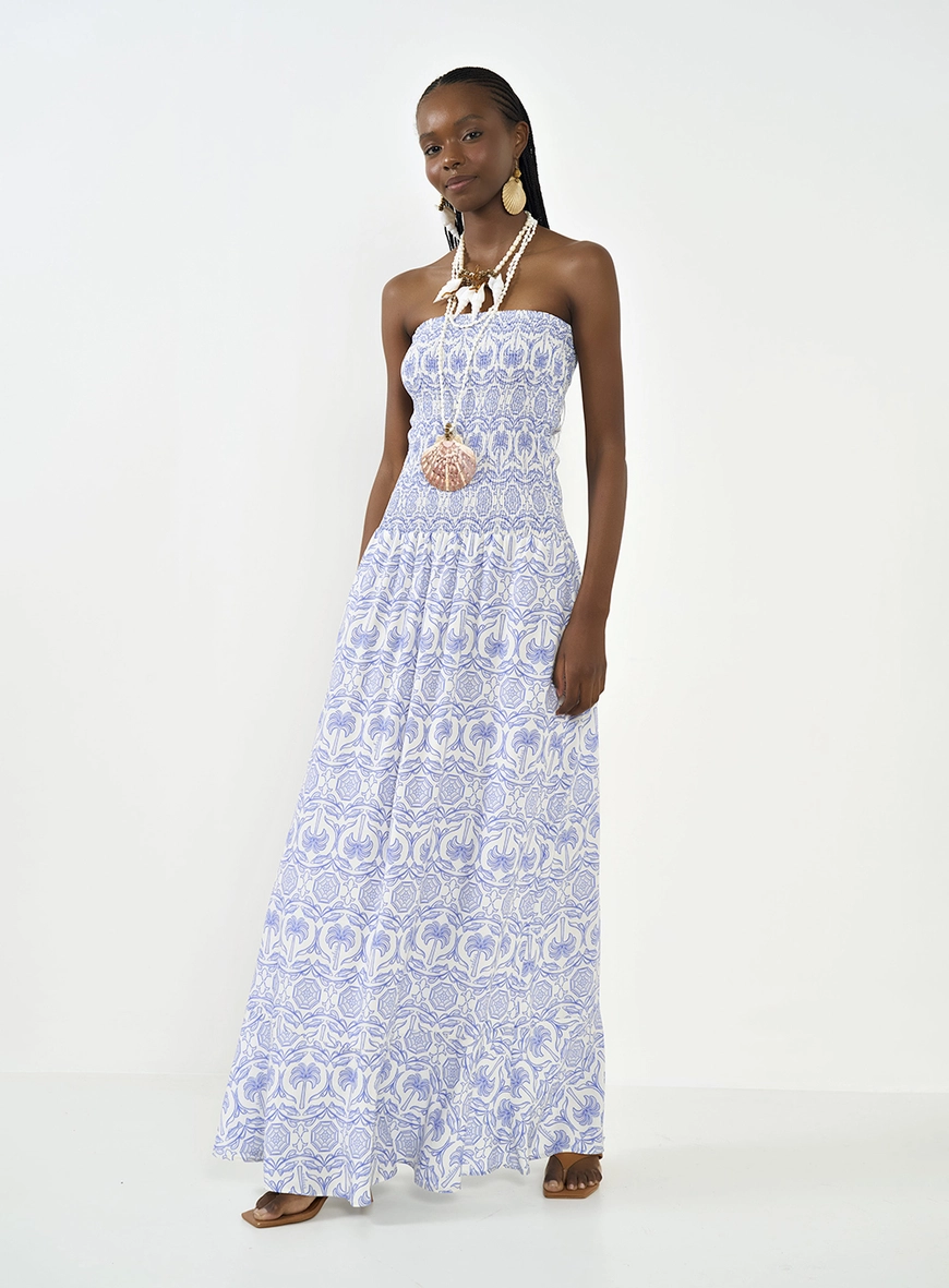 Vestido Longo Amplo Estampado Sem Alças