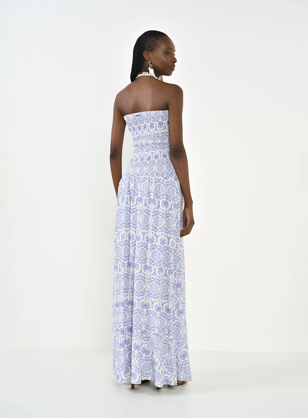 Vestido Longo Amplo Estampado Sem Alças Estampados