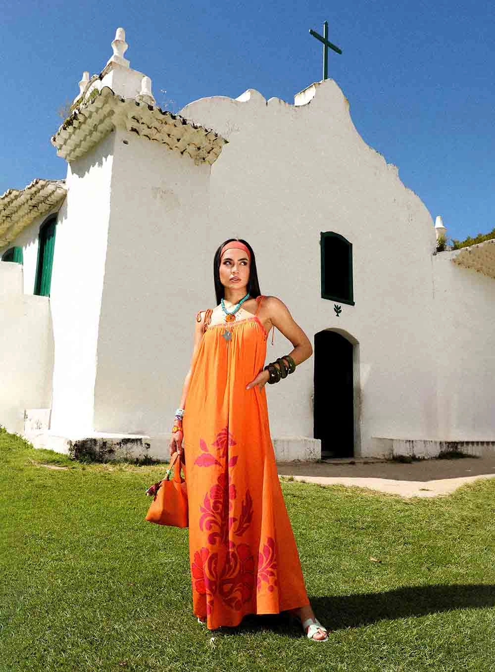 Vestido Longo Amplo Com Estampa Estampados