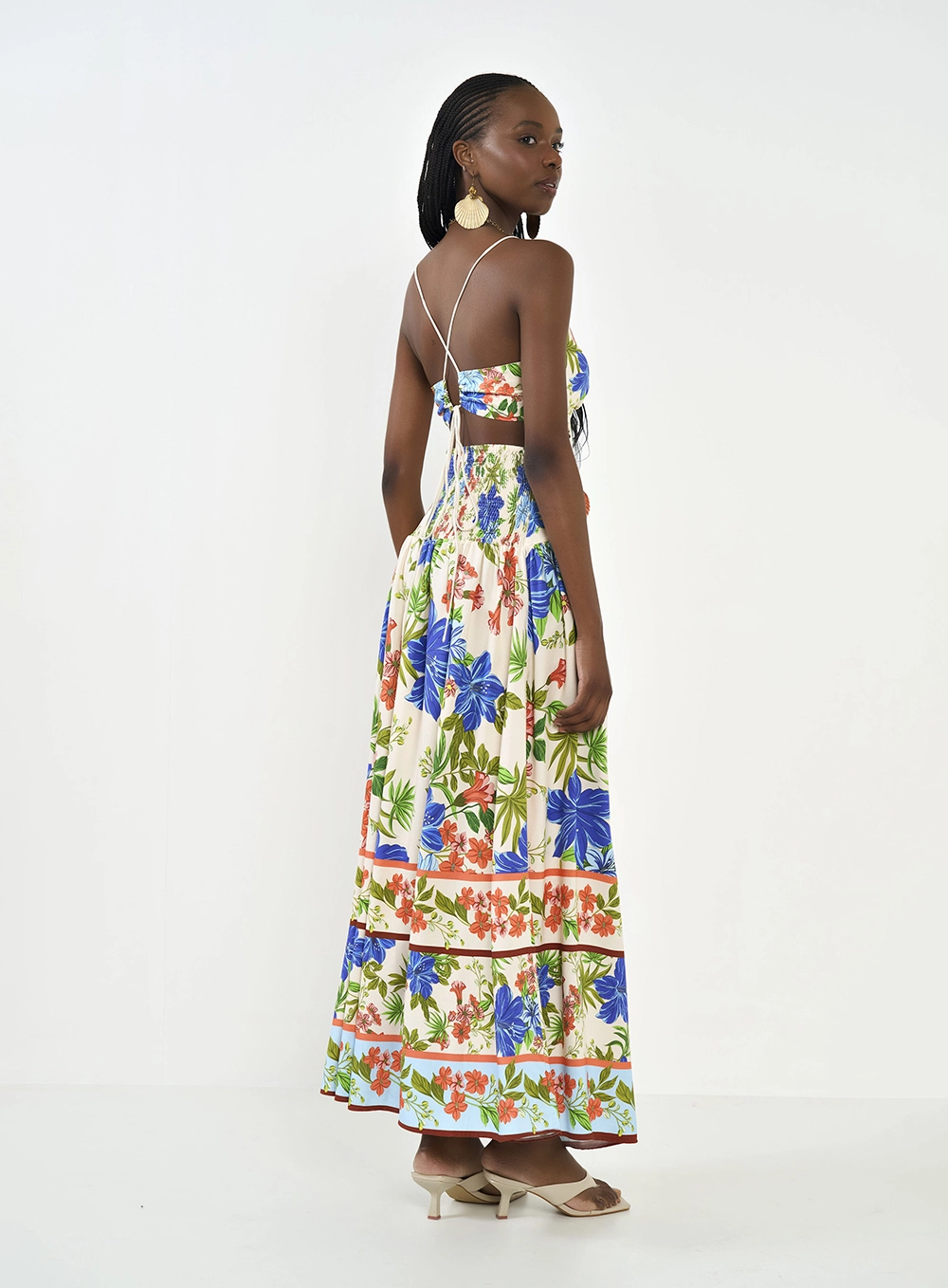 Vestido Midi Estampado Alças Finas Estampados