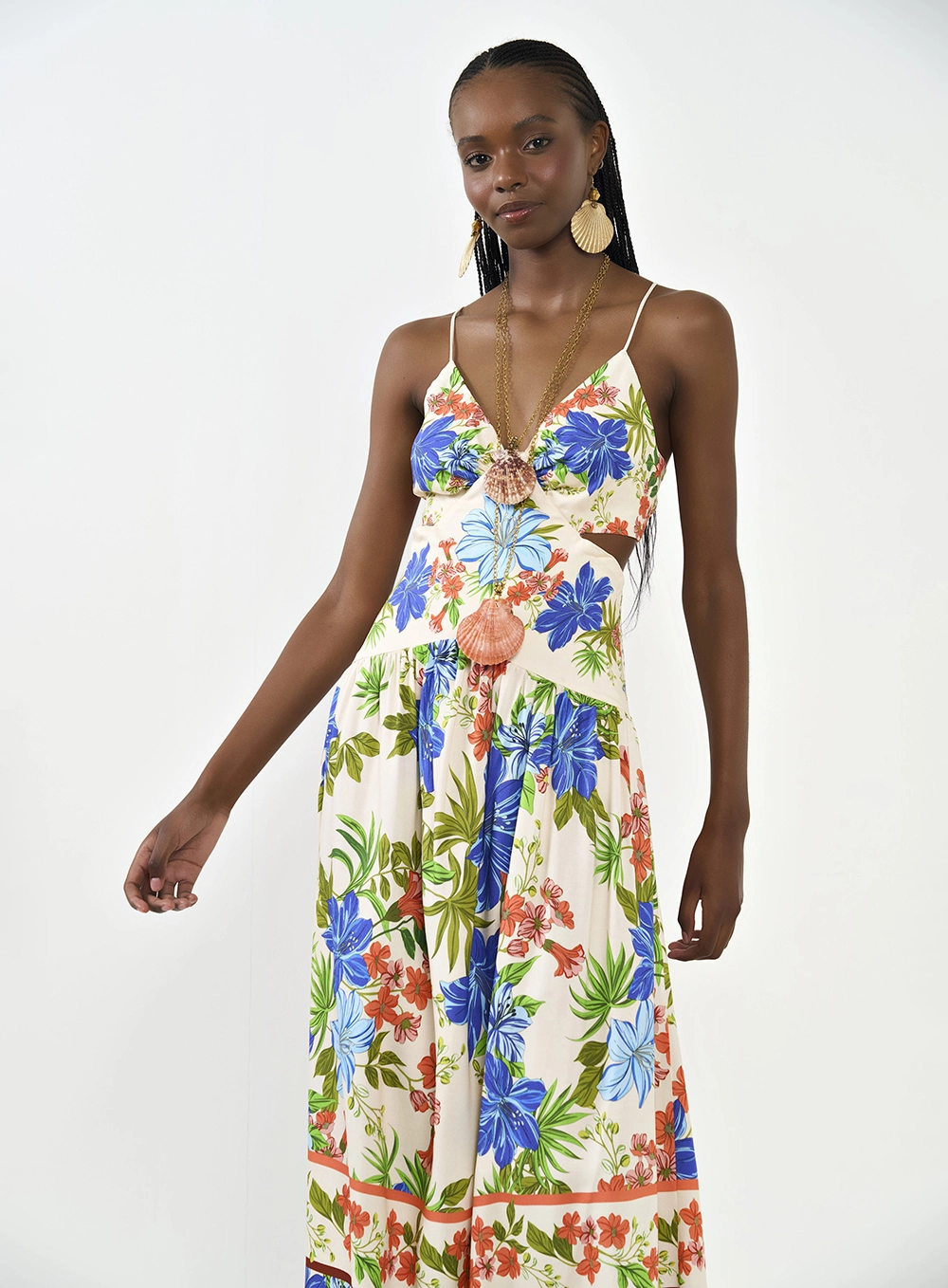 Vestido Midi Estampado Alças Finas Estampados
