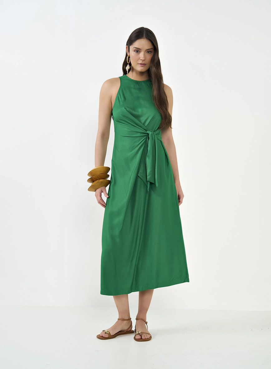 Vestido Midi Com Transpasse Acinturado