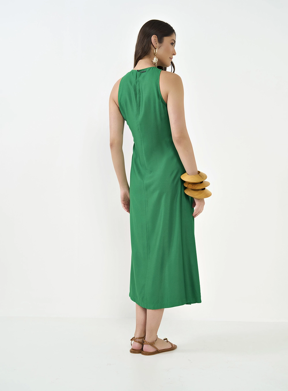 Vestido Midi Com Transpasse Acinturado Verde Vanity