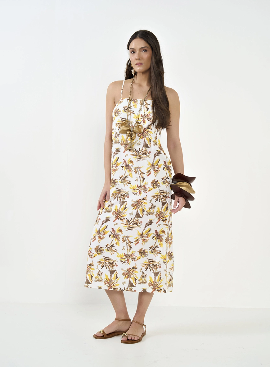 Vestido Reto Estampado Midi