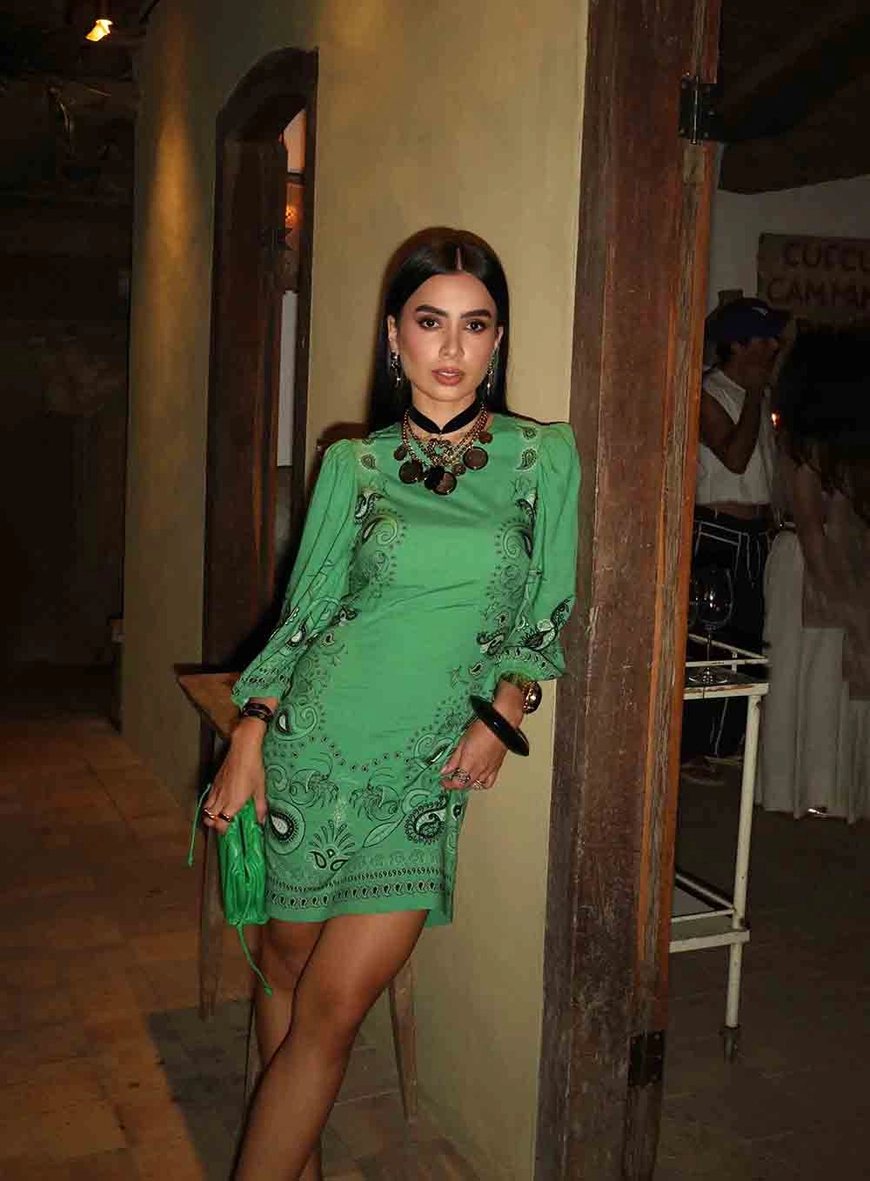 Vestido Estampado Com Mangas Bufantes