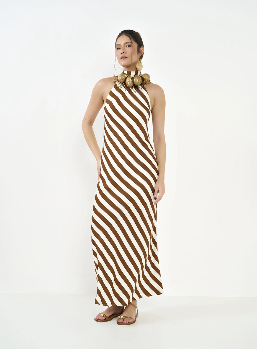 Vestido Listrado Frente Única Com Amarração