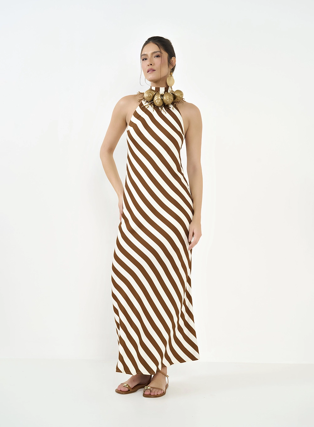 Vestido Listrado Frente Única Com Amarração Estampados