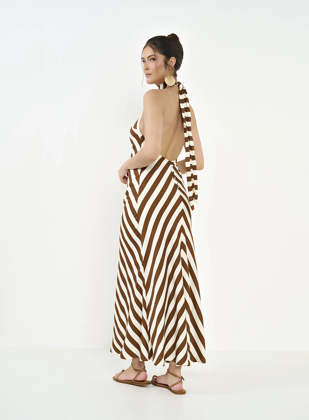 Vestido Listrado Frente Única Com Amarração Estampados