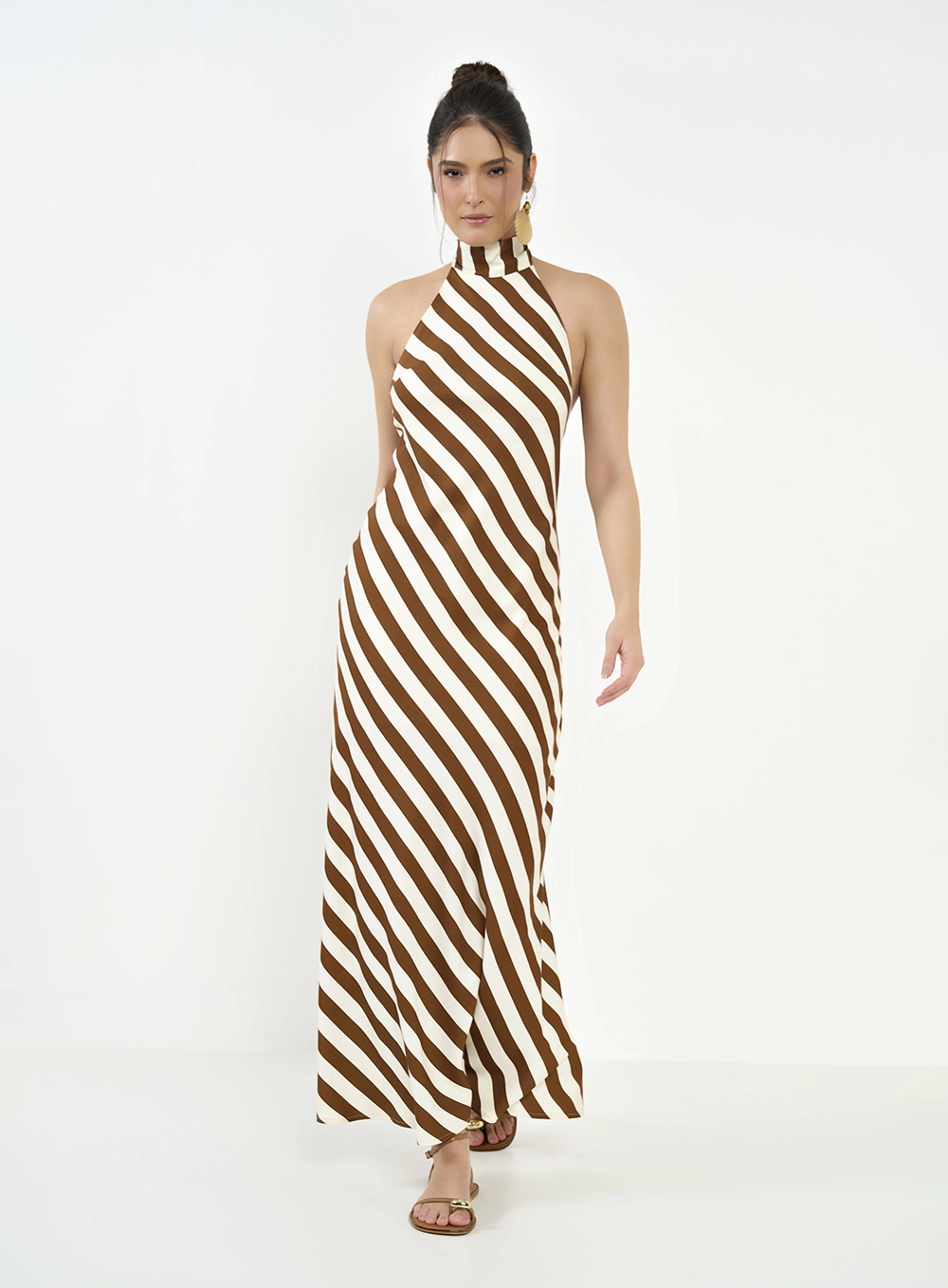 Vestido Listrado Frente Única Com Amarração Estampados