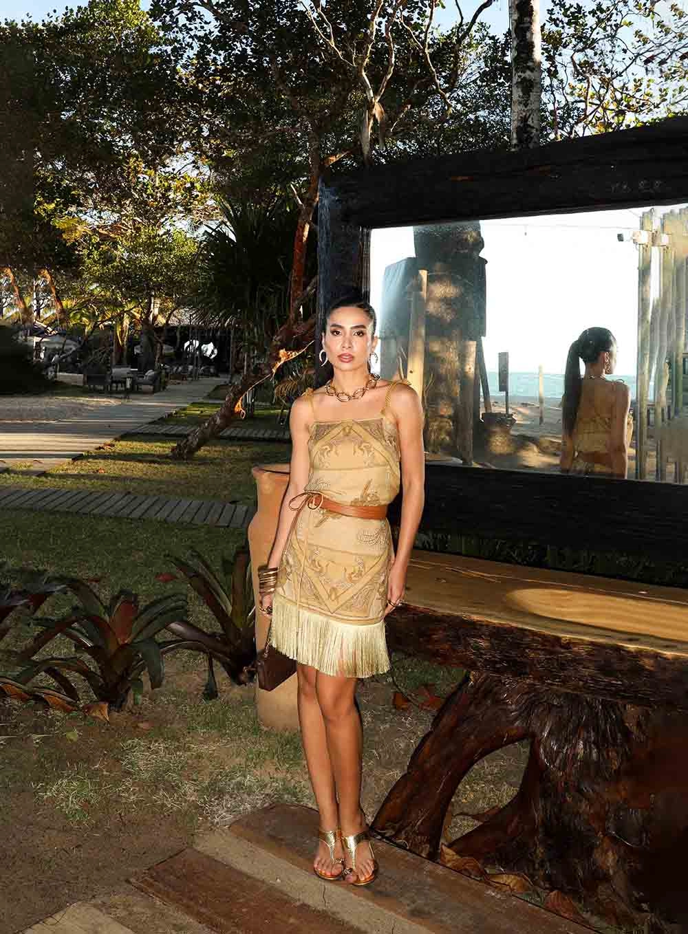 Vestido Estampado Com Franja Estampados