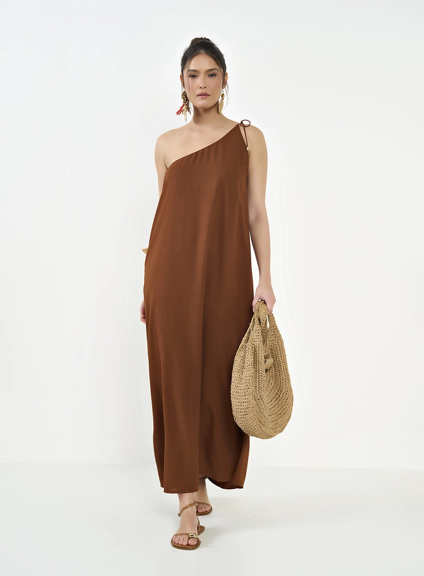 Vestido Midi Amplo Uma Alça