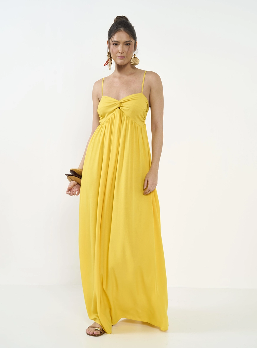 Vestido Longo Amplo Com Detalhe Em Torção