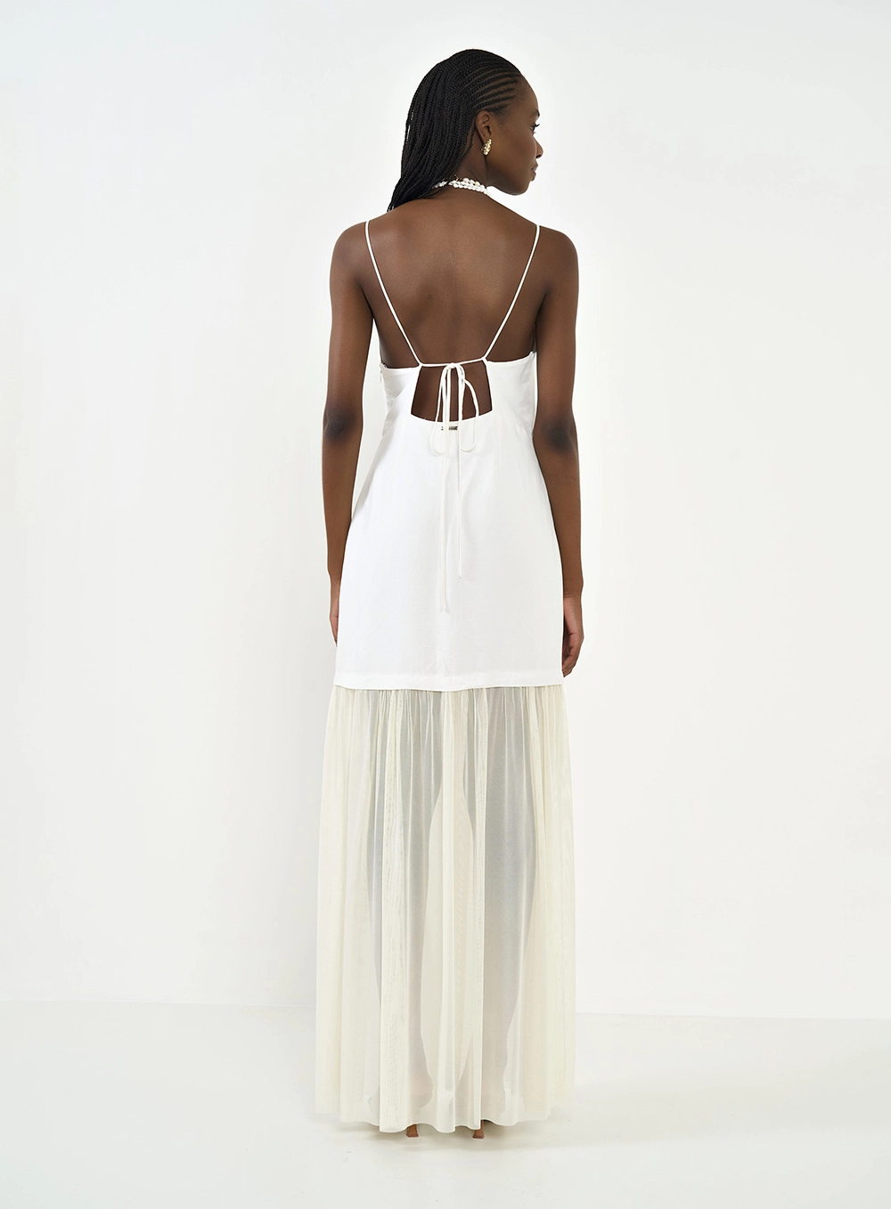 Vestido Longo Com Transparência Em Tule Off Shell