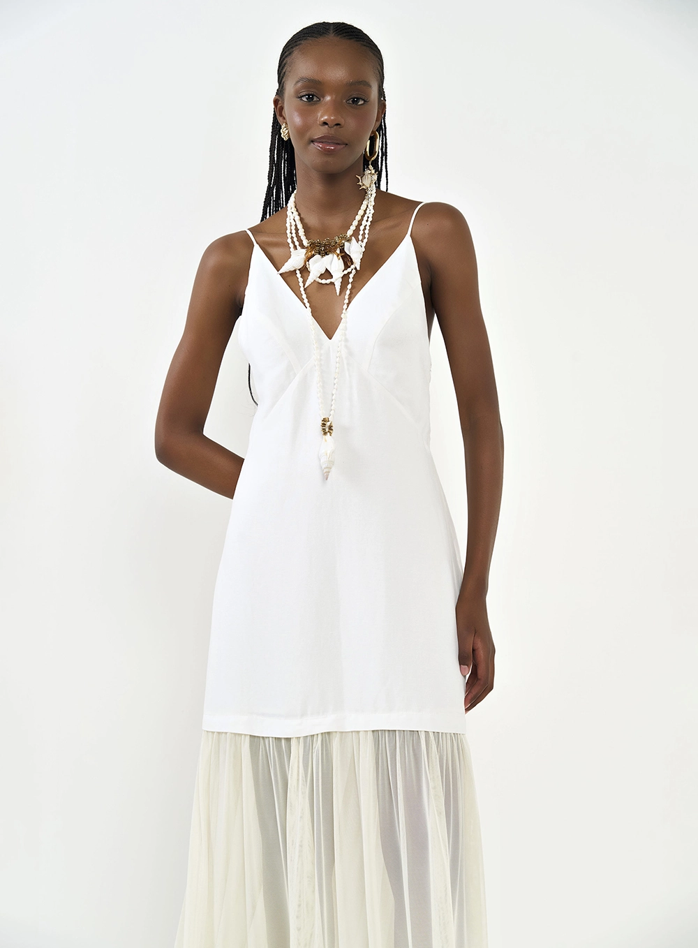 Vestido Longo Com Transparência Em Tule Off Shell