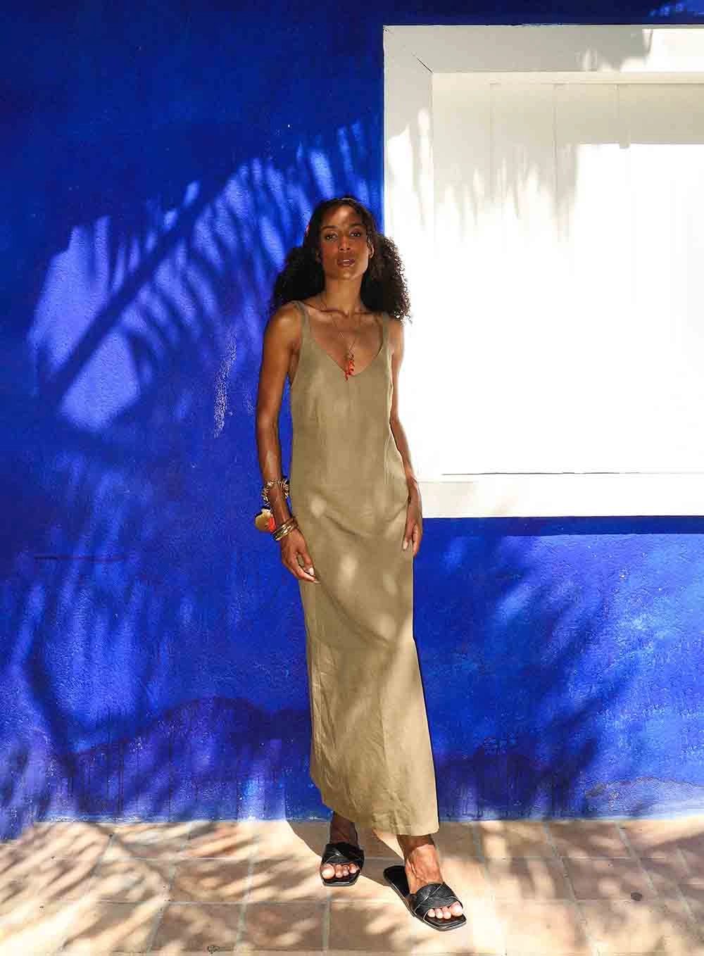 Vestido Comfort Com Linho Bege Misk