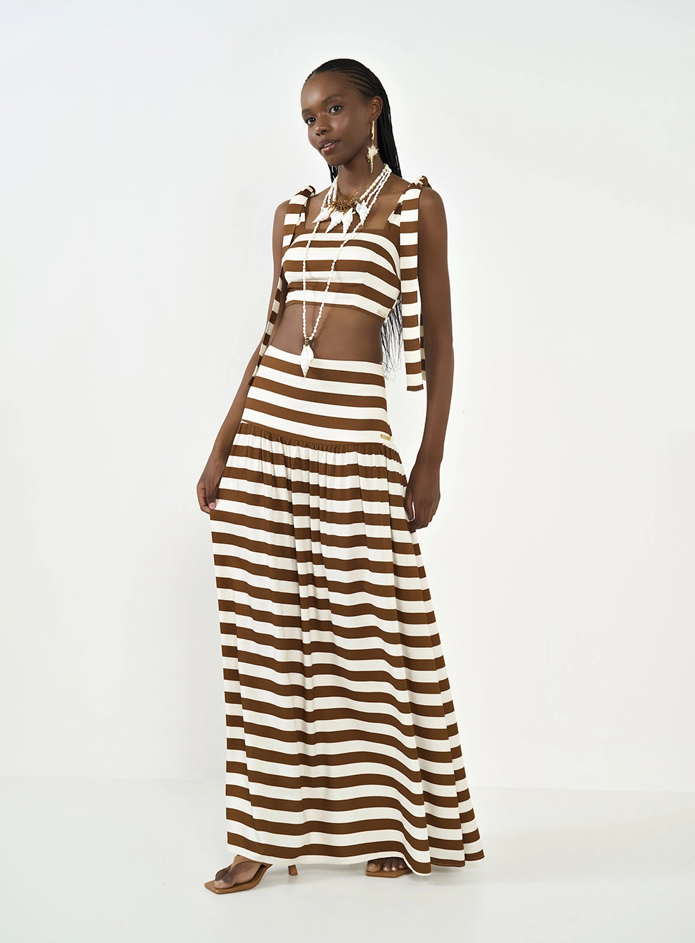 Top Cropped Listrado Alças Com Amarração Estampados