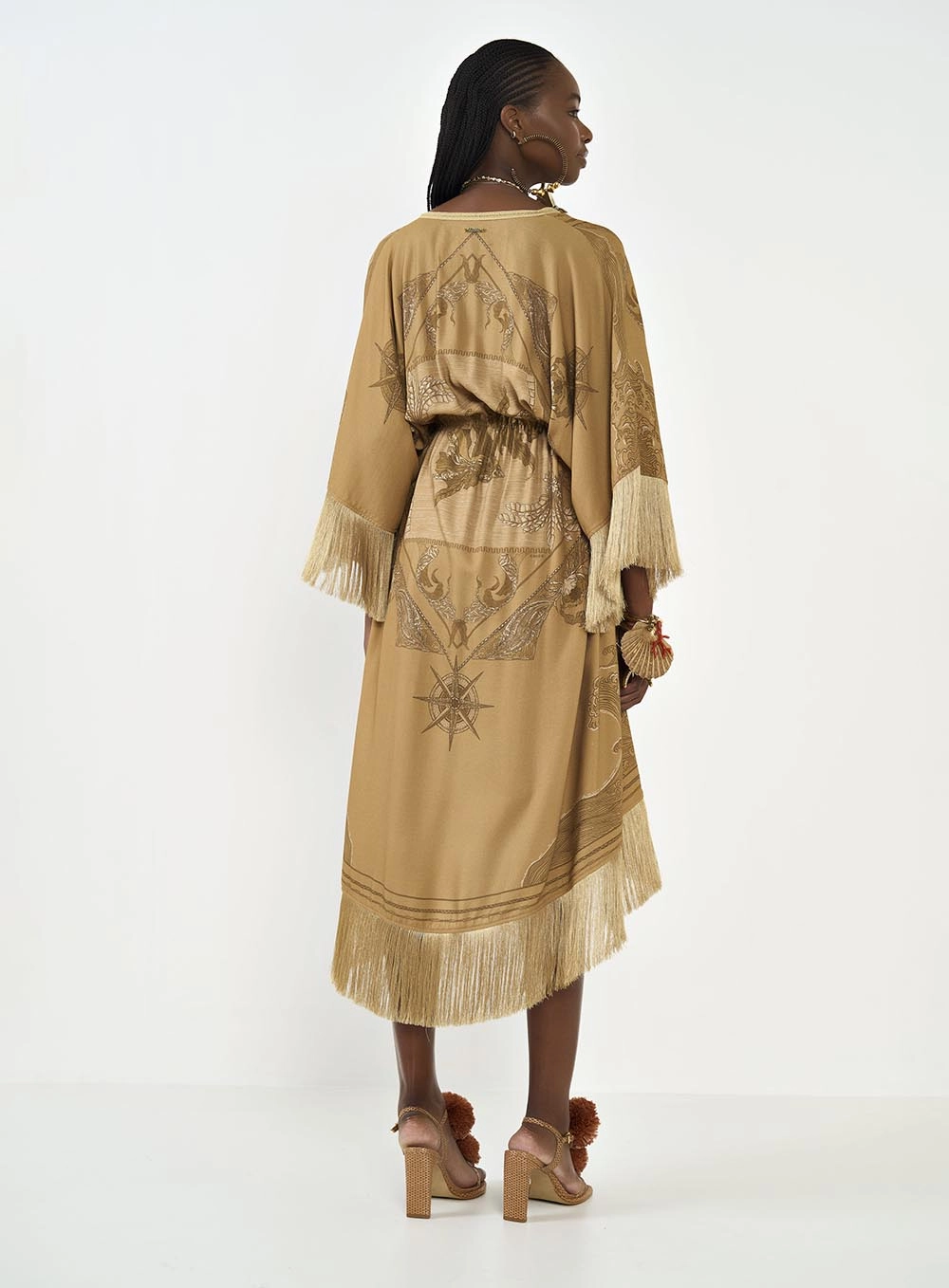Kimono Estampado Com Franjas Estampados