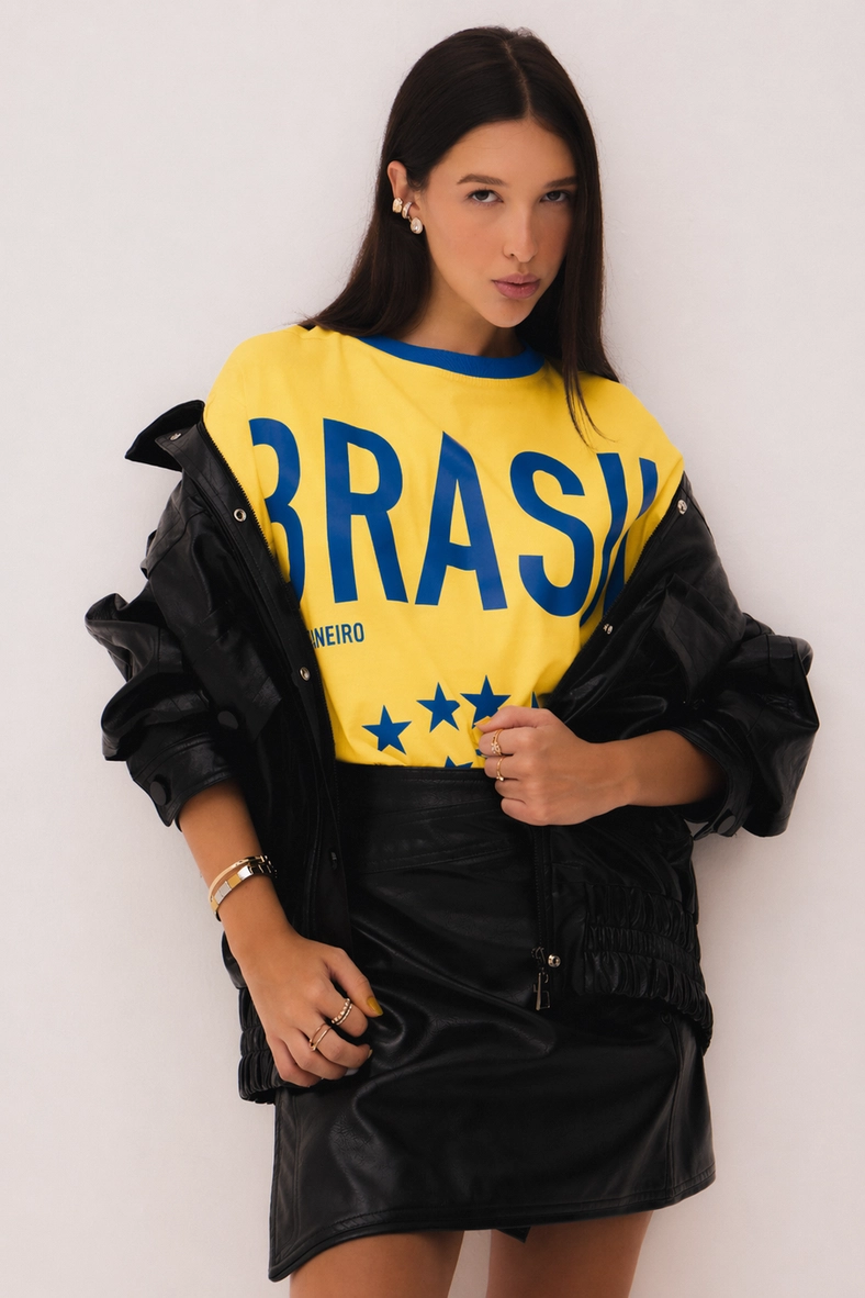 Camiseta Oversized Estampa Brasil – Copa Amarelo 1