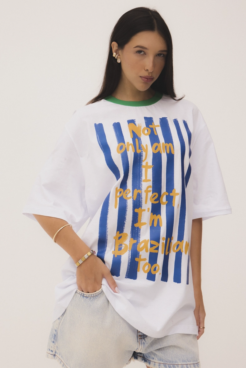 Camiseta Oversized Estampa I'm Brazilian – Copa Branco 1