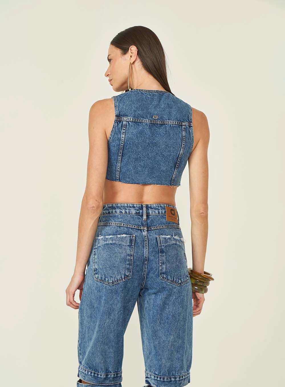 Colete Jeans Cropped Índigo