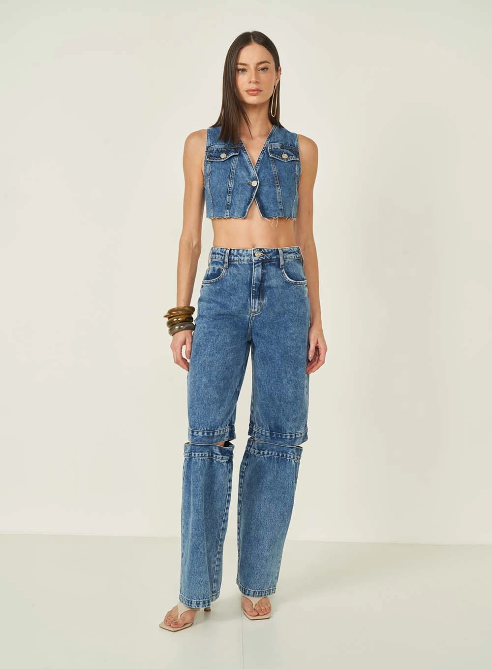 Colete Jeans Cropped Índigo