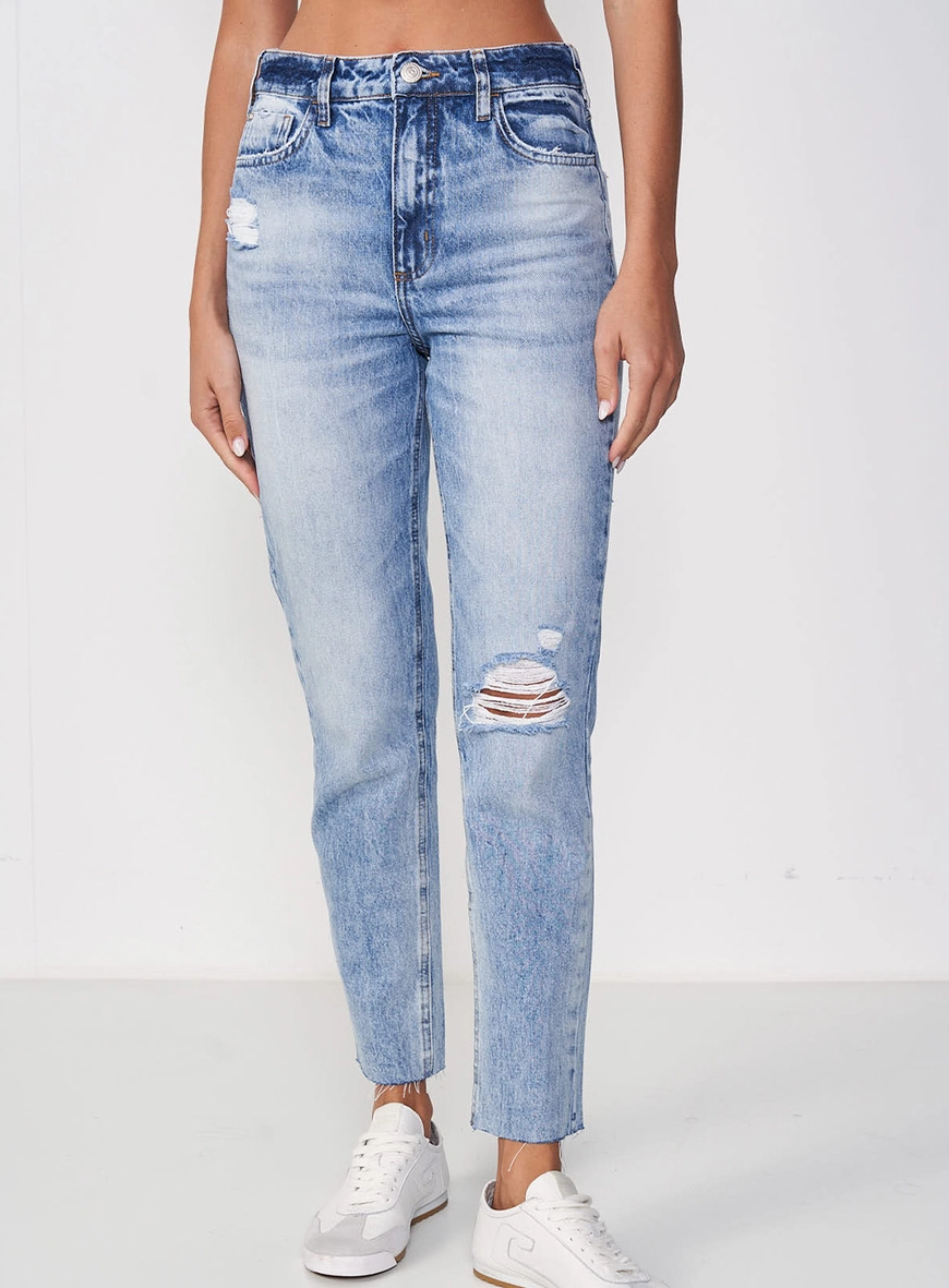 Calça Jeans Feminina Mom Destroyed Madrid