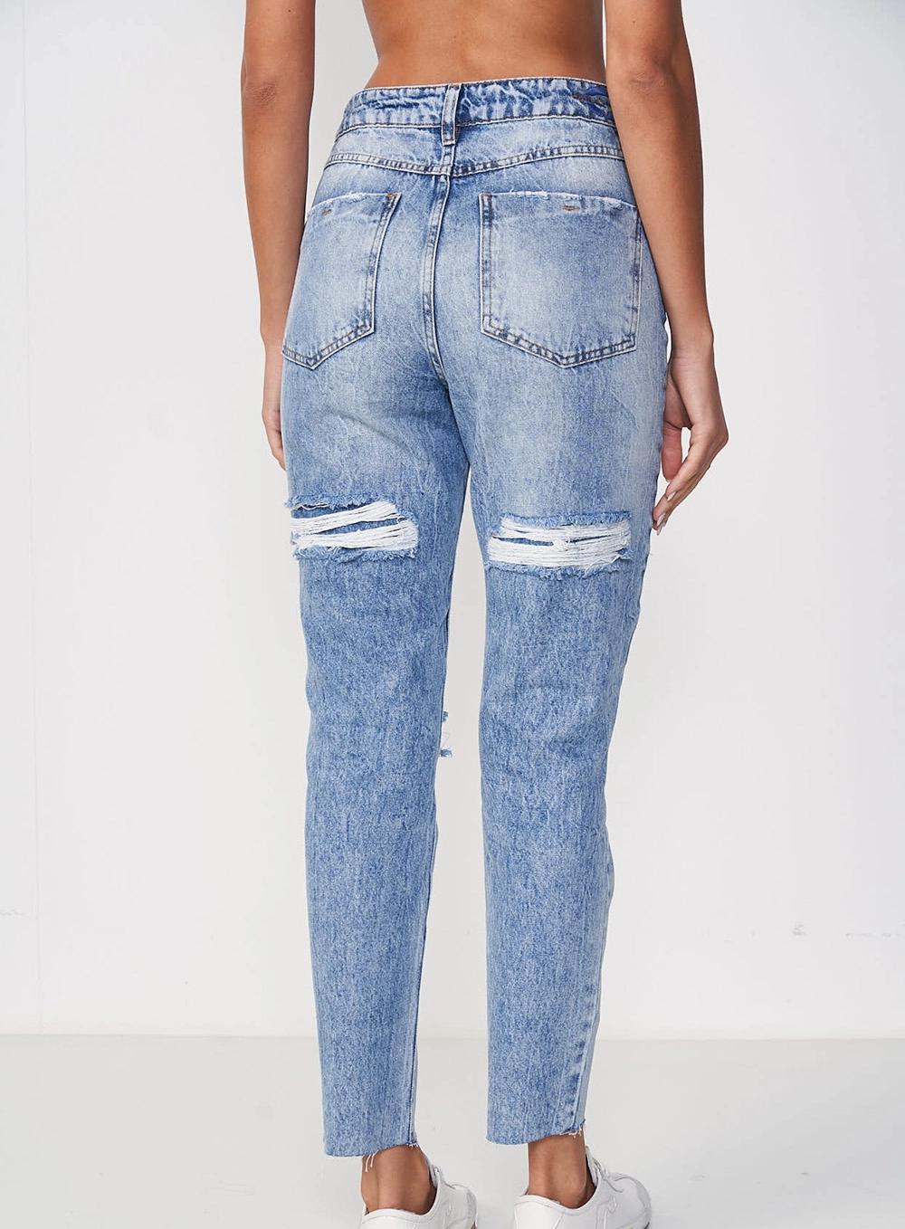 Calça Jeans Feminina Mom Destroyed Madrid Índigo