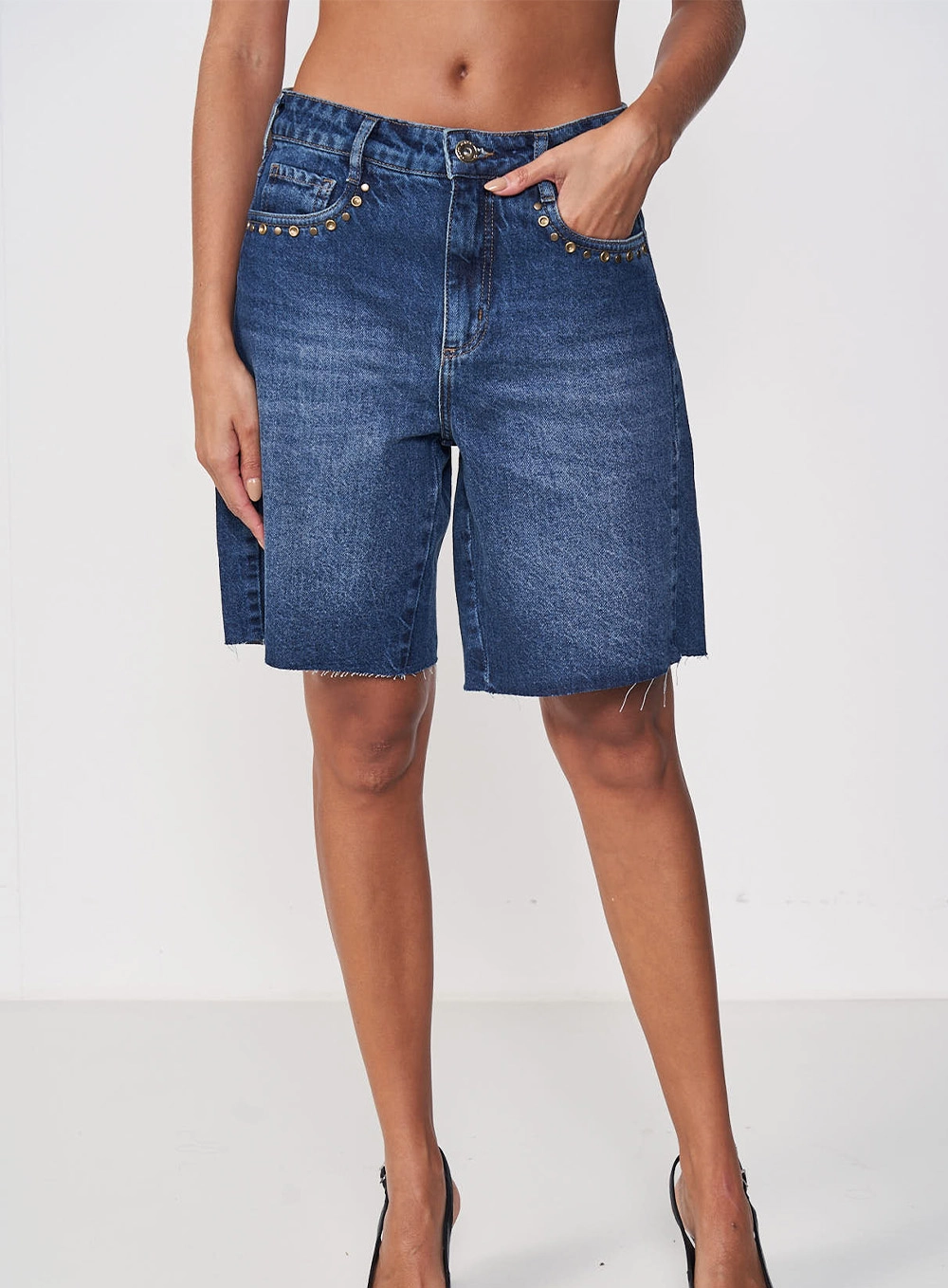 Bermuda Jeans Feminina Jorts Cancun Com Metais Bermuda Jeans