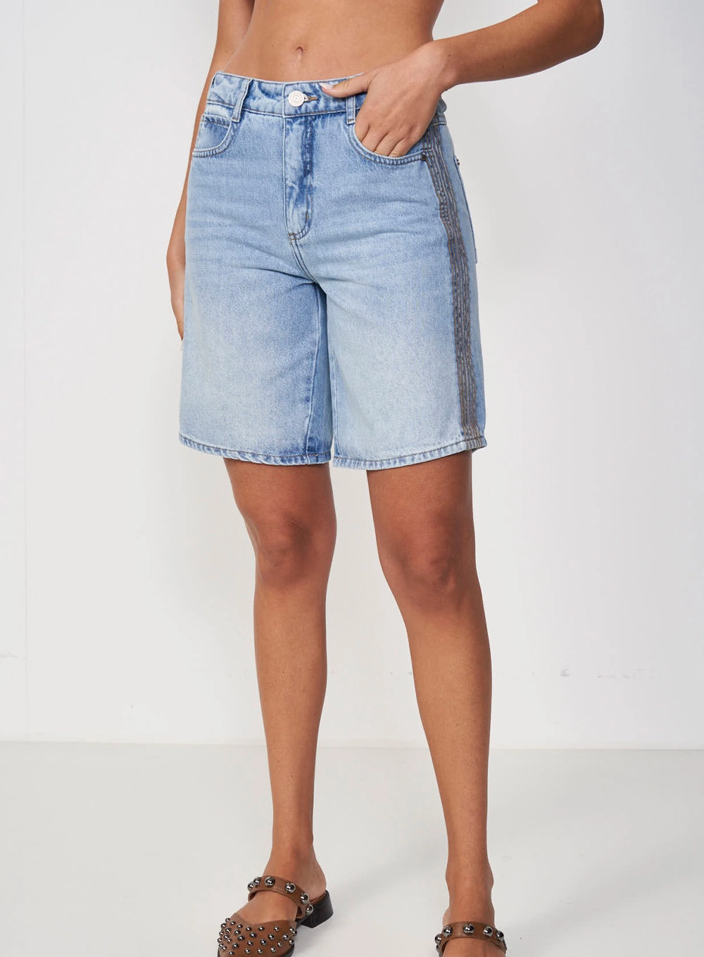 Bermuda Jeans Feminina Reta Cancun Índigo