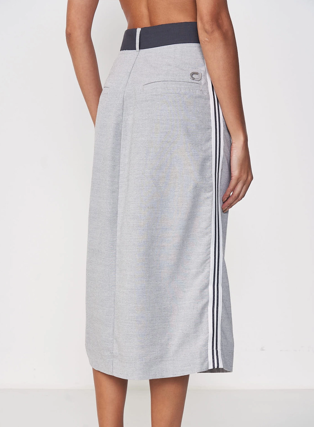 Saia Stripes Com Fenda Frontal Cinza