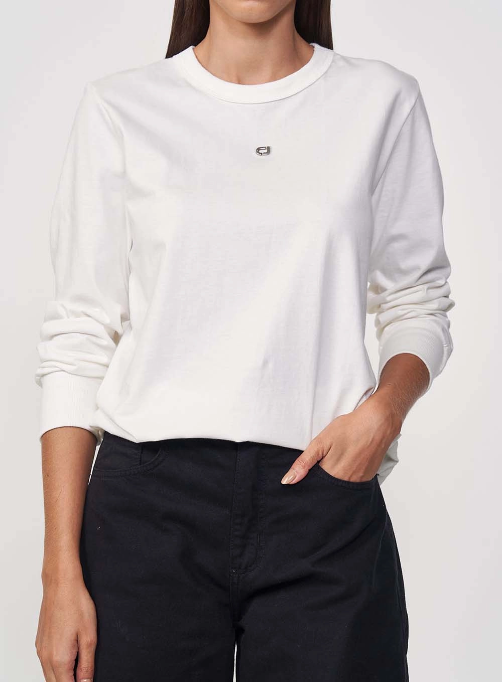 Camiseta Feminina Manga Longa Reta Off Shell