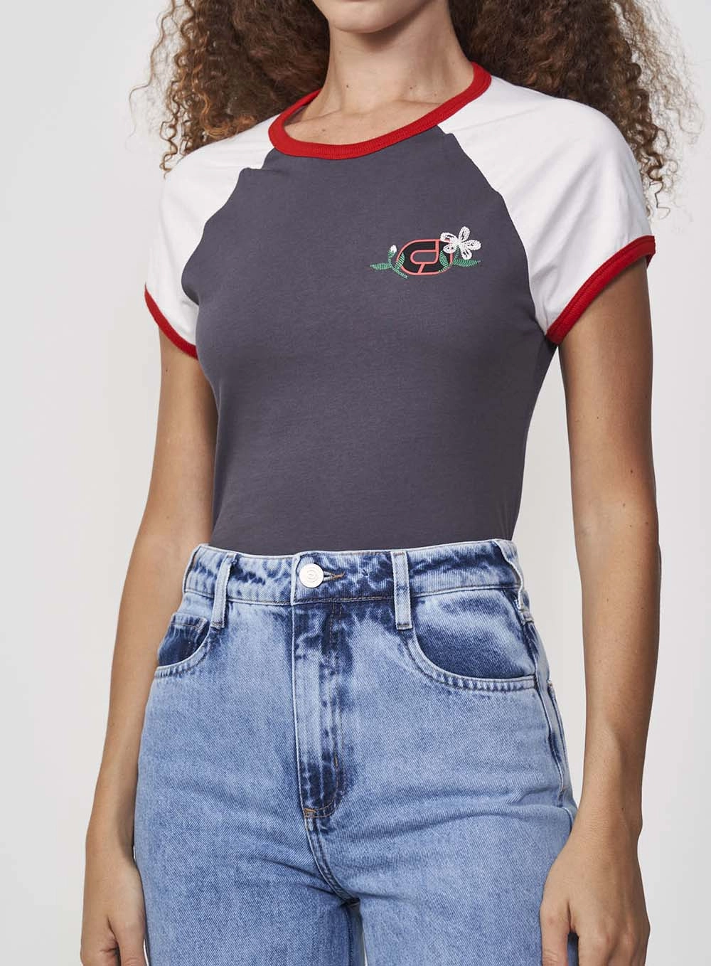 Camiseta Estampada E Bordada CINZA