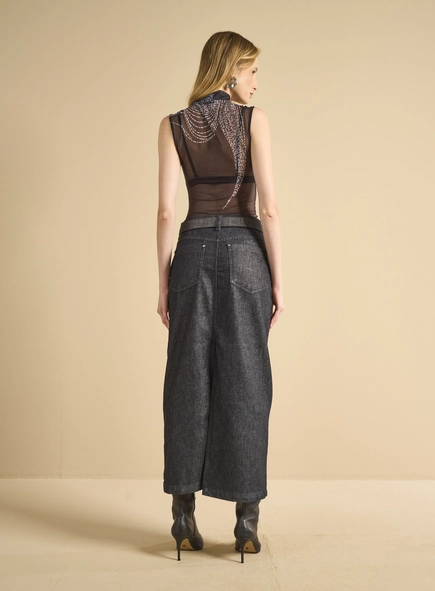 Saia Jeans Midi Com Cinto - Tufi Duek