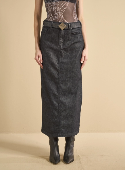 Saia Jeans Midi Com Cinto - Tufi Duek