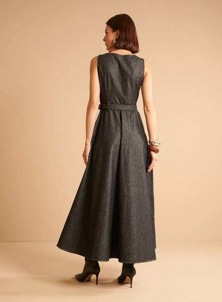 Vestido Jeans Longo Com Cinto - Tufi Duek