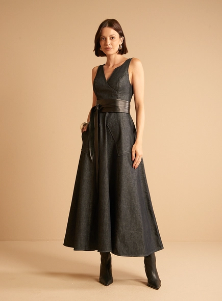 Vestido Jeans Longo Com Cinto - Tufi Duek