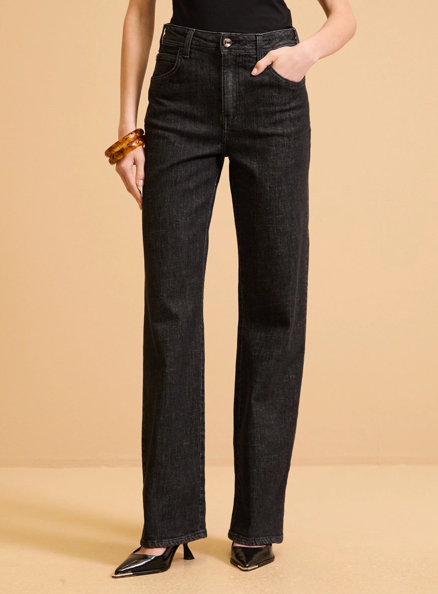 Calça Jeans Feminina Wide Leg Stretch - Raquel Indigo Preto
