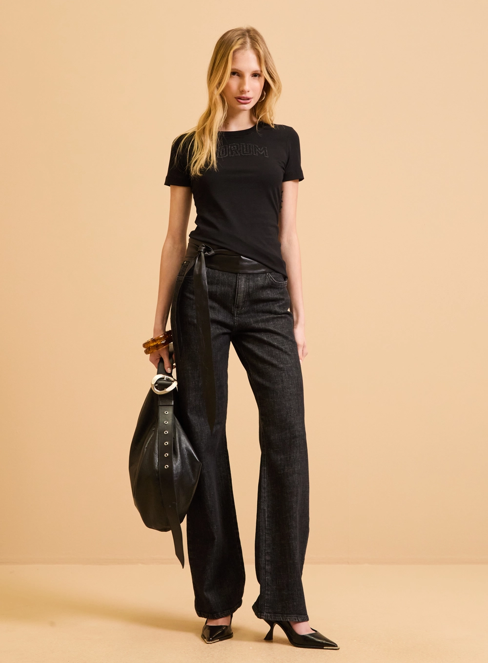 Calça Jeans Feminina Wide Leg Stretch - Raquel Indigo Preto 1