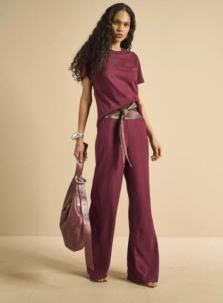 Calça Feminina Ampla Cós Com Elástico